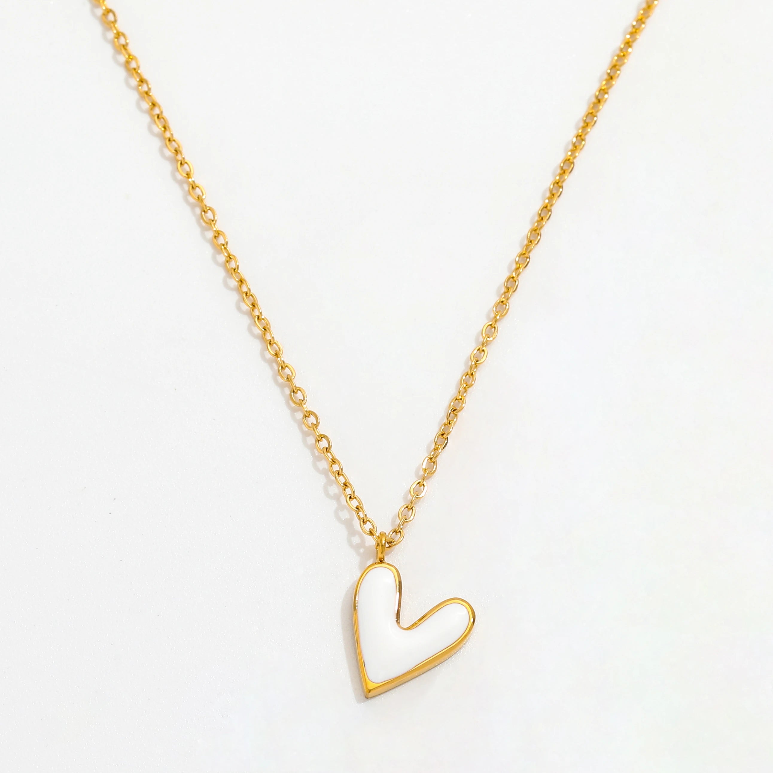 Joolim Dainty Chain Dainty Heart White Enamel Pendant Necklace Stainless Steel Necklace Jewelry Wholesale