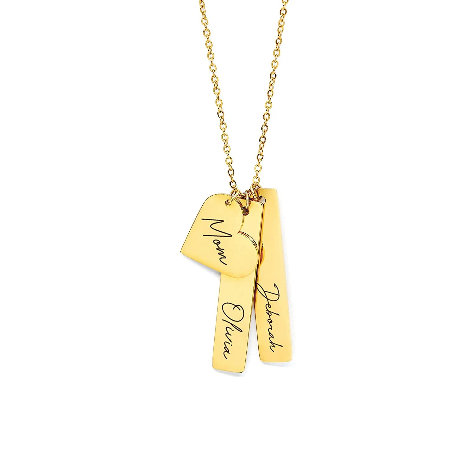 Custom Gold Bar Necklace Kids Names Engraved Necklace for Mothers Day Gifts for Grandma From Daughter Personalized Heart Charm