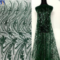 YX1173-1 200gsm Cheap Knitted Embroidery Africa Sequin Lace Fabric Decorated With Sequins Mint Green Lace Fabric 1 Yard OEM