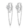 Wholesale 925 Sterling Silver Star Hoop Earrings Long Tassel Ear Buckles Pave Setting CZ for Women Fine Jewelry BSE699