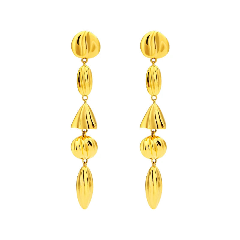 Elegant Textured Beads Chain Tassel Drop Earrings 18K Gold Plated Dangle Earring Fashion Jewelry for Women Party