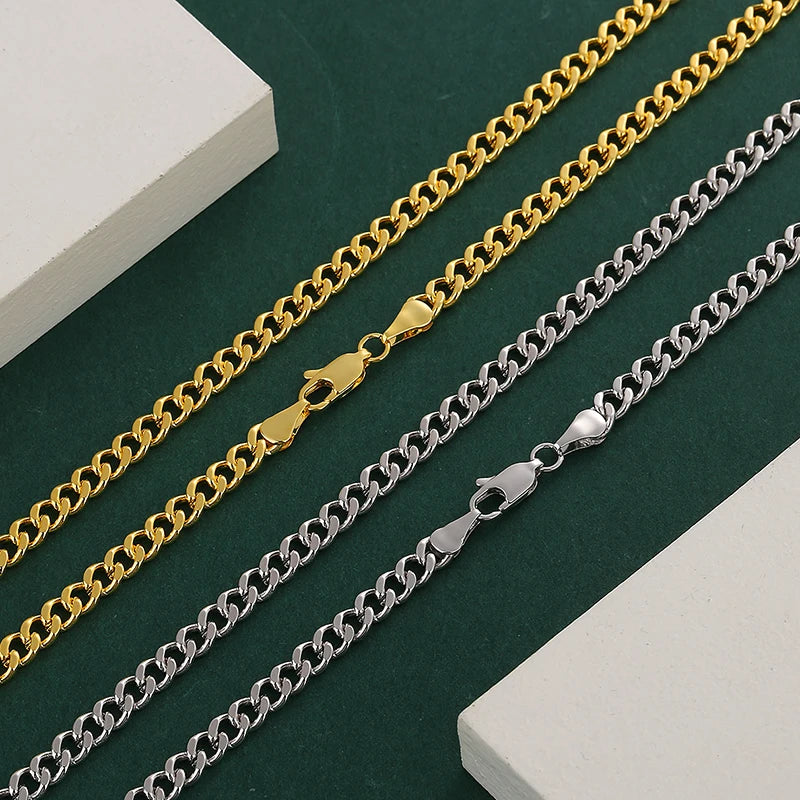Simple 18K Gold Plated Vintage Chain Stainless Steel Cuban Necklace for Men Women