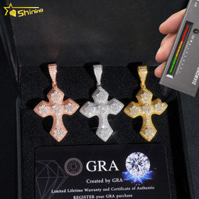 Iced Out Cluster Moissanite Diamond Pendant 925 Silver Charms Hip Hop Jewelry Fashion Cross Pendant for Christmas Gift