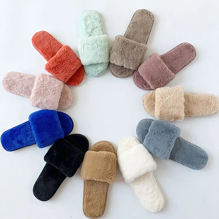 Women's Winter House Furry for Slippers with One Strap New Design Fluffy Fur Indoor Flat Slides Soft and Comfortable MegaBDM