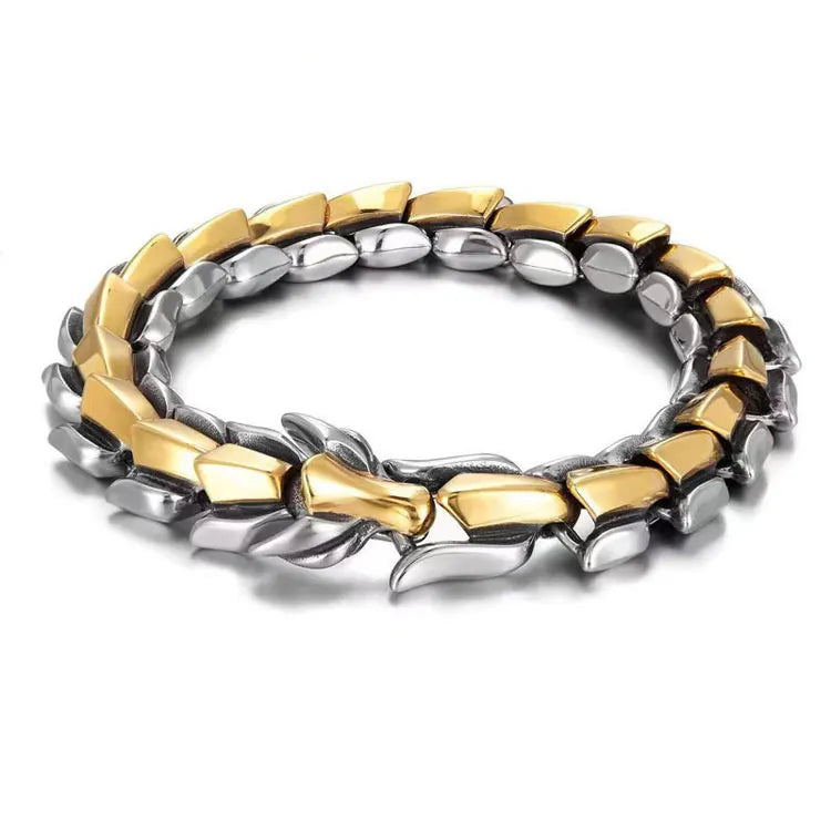 Fashion Dragon Bone Chain Bracelets Homme Domineering 14mm Wide Two Tone Keel Dragon Scales Dragon Head Bracelet Bangles Men