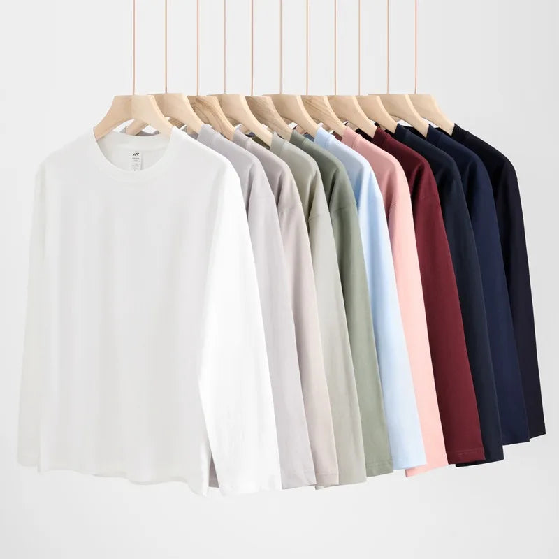 OEM Crew Neck 230 GSM 100% Cotton Breathable Eco-Friendly Basic Blank Pullover Digital Printing Long Sleeve T-Shirt Men