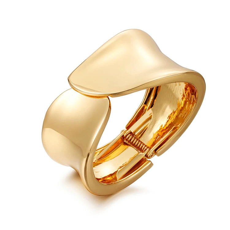 Fashion Jewelry Punk Style Silver/Gold Plated Bangle Bracelet for Women Chunky Hinge Opening Wide-Grooved Wire Statement