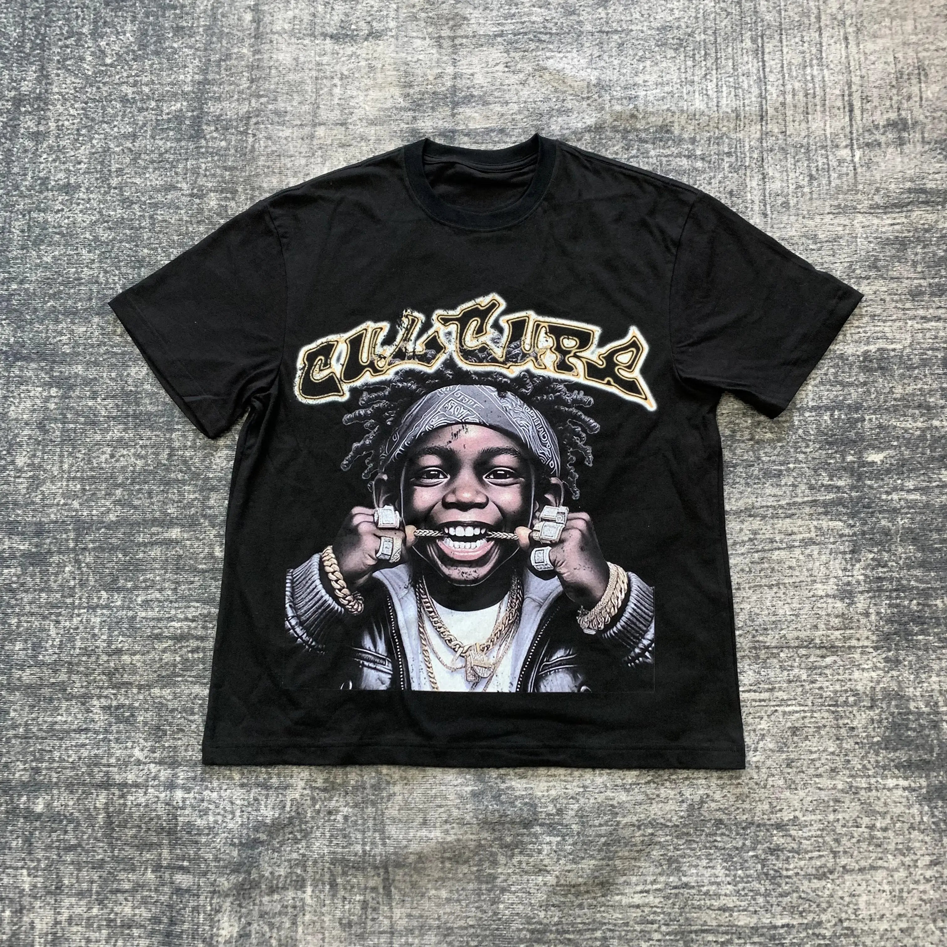 DENIMGUYS Custom Graphic Tees Printed Men's Silk Screen Printing Vintage Acid Wash T-shirt Men Oversized Tshirts