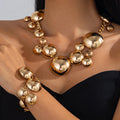 Hansidon Trendy High-end Exaggerated Design Geometric Texture Necklace Matching Metal Big Round Earrings Set