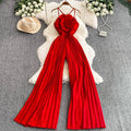 Beach Vacation Super fairy Three-dimensional Flower Jumpsuit Women's Summer High Waist Slimming Halter Pleated Wide Leg Pants