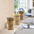 Small Wooden Bamboo Brush with Natural Coconut Fibre Sisal Hemp Bristle for Kitchen for Cleaning Pots Bowls and Bottles
