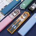 304 Stainless Steel Cutlery Set Student Korean Spoon Chopsticks Fork American Style Pull-out Portable Tableware 3pcs Set