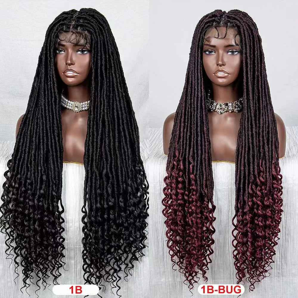 Full Lace Glueless African  Synthetic Hair Wig Goddess Locs Crochet Hair with Curly for Black White Women