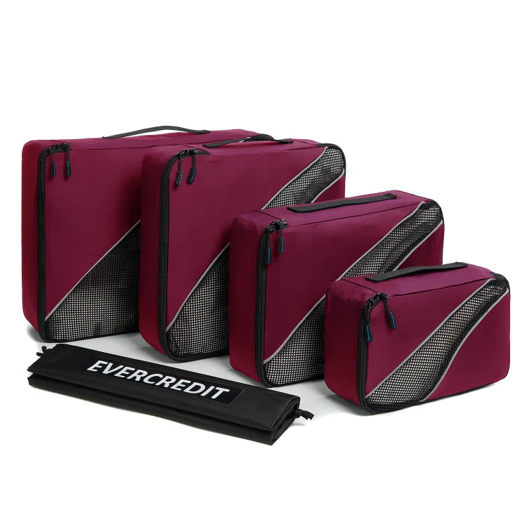 EVERCREDIT 5-Piece Waterproof Customizable Travel Luggage Organizer Set Stylish Nylon Duffle Bags Zipper Shoe Cosmetics Storage