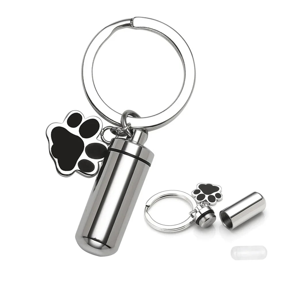 Custom Waterproof Cremation Pet Urn Key Chains for Dogs Ashes Stainless Steel Cylinder Cat Dog Urn Cremation Keepsake Memorial
