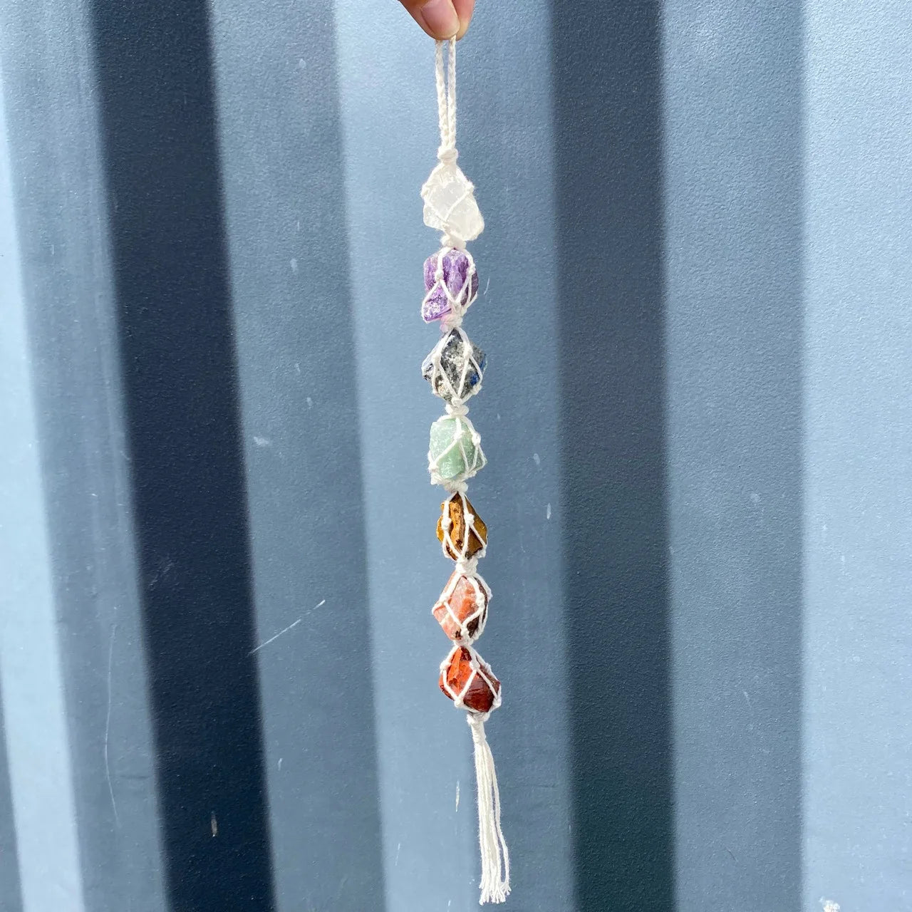 Wholesale Original Seven-Color Chakra Stone Pendant Natural Crystal Car Hanging Ornaments Hemp Rope Weaving Other Crystal Crafts