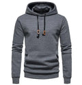 Men's Casual Pullover Jacquard Hoodie Solid Color Male Plaid Quilted Cotton Sweatshirt With Hooded