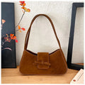 Retro Bow Faux Suede Shoulder Bags for Women Portable Ladies Underarm Bag with Zipper Simple Solid Color Female Phone Handbags