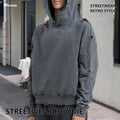Streetwear Oversized Washed Sweatshirt Custom Embroidered LOGO 100% Cotton Heavy Weight Vintage Boxy Raw Hem Distressed Hoodie