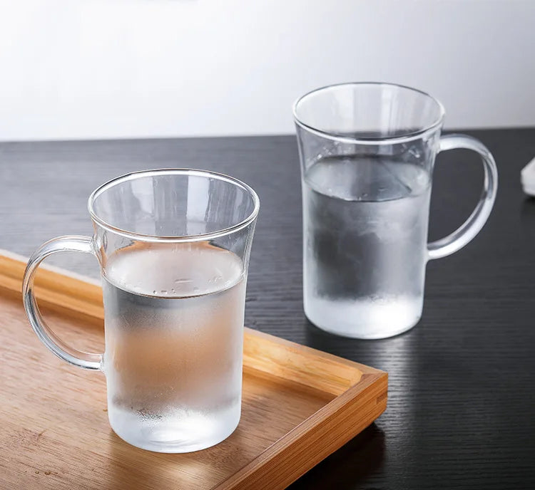 12oz Modern Design Lead Free Hand Craft Clear Coffee Water Glass Mug Heat Proof Single Wall Tea Cup Handle