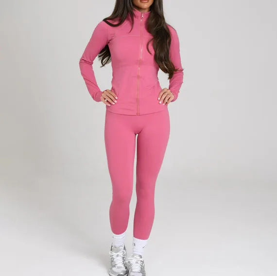 2024 New Trendy Active Wear Spandex Fabric Compression Zip Workout Yoga Jacket and Legging Set
