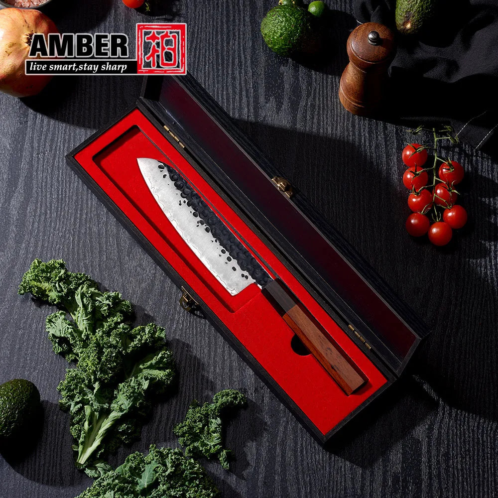 Japanese Knives Aus 10 Carbon Steel Hammered Santoku Knife Japanese Handmade Forged Knife Wooden Handle