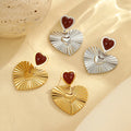 18k Gold Red Heart Drop Earrings Women Stainless Steel Dangle Hypoallergenic Statement Heart Pendant Jewelry