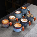 Trending Products 2021 New Arrivals Potbelly Milk Mug for Latte Cappuccino Espresso Coffee Cups Ceramic Cup With Wooden Handle