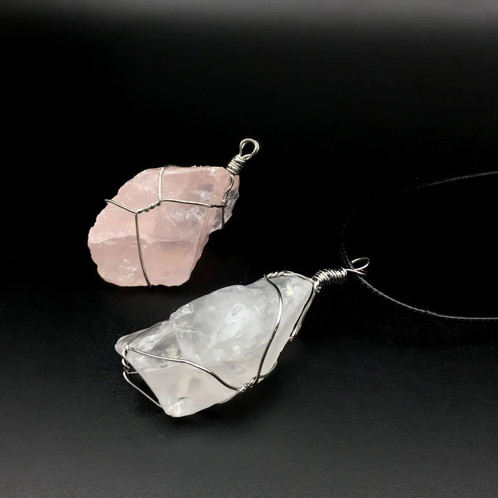 Huiying Diy Clear Quartz Pendant Crystal Healing Stones Jeweley
