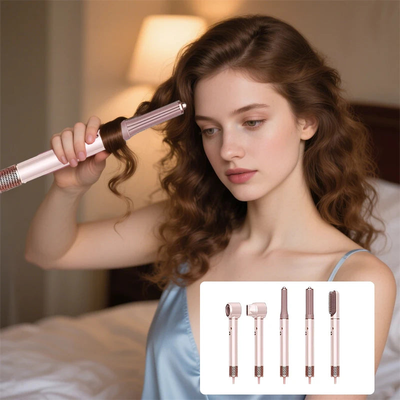 High Quality Professional Electric 5-in-1 Ionic Hair Dryer Brush Curler Set with Multi Nozzles for Travel Salon Hotel & Home Use
