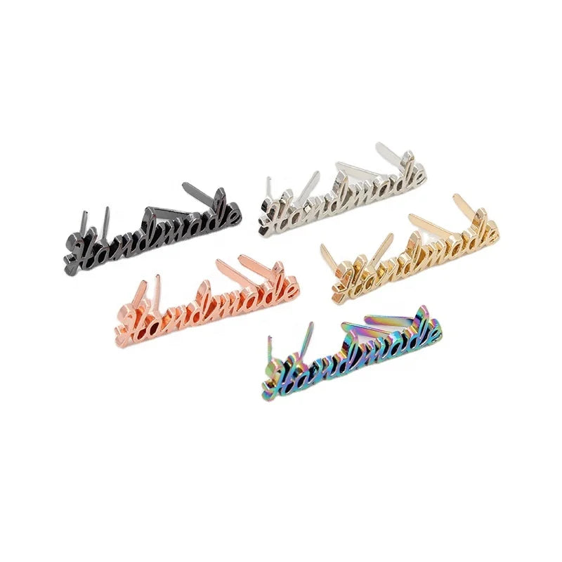 Nolvo World 5 Color 35mm Rose Gold Handmade Label Handmade Letters  rainbow Metal Label logo for DIY Purse Bags