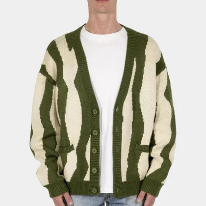 2026 OEM ODM Manufacturer Custom Knitted Oversized Zebra Cardigan Sweater Green Red Men's Cardigan Outfits