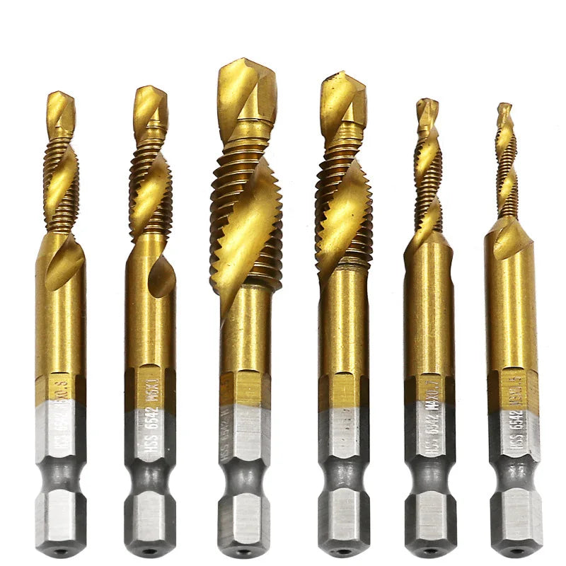 HSS6542 Metric Tap Drill Bit Titanium Plated Screw Machine Compound M3 M4 M5 M6 M8 M10 Hand Tools Hex Shank Screw Thread Tap Bit