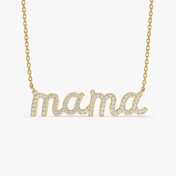Dainty Mother love Jewelry 18k Gold Plated 925 Sterling Silver Cz Diamond Pave Mama Pendant Necklace for Women