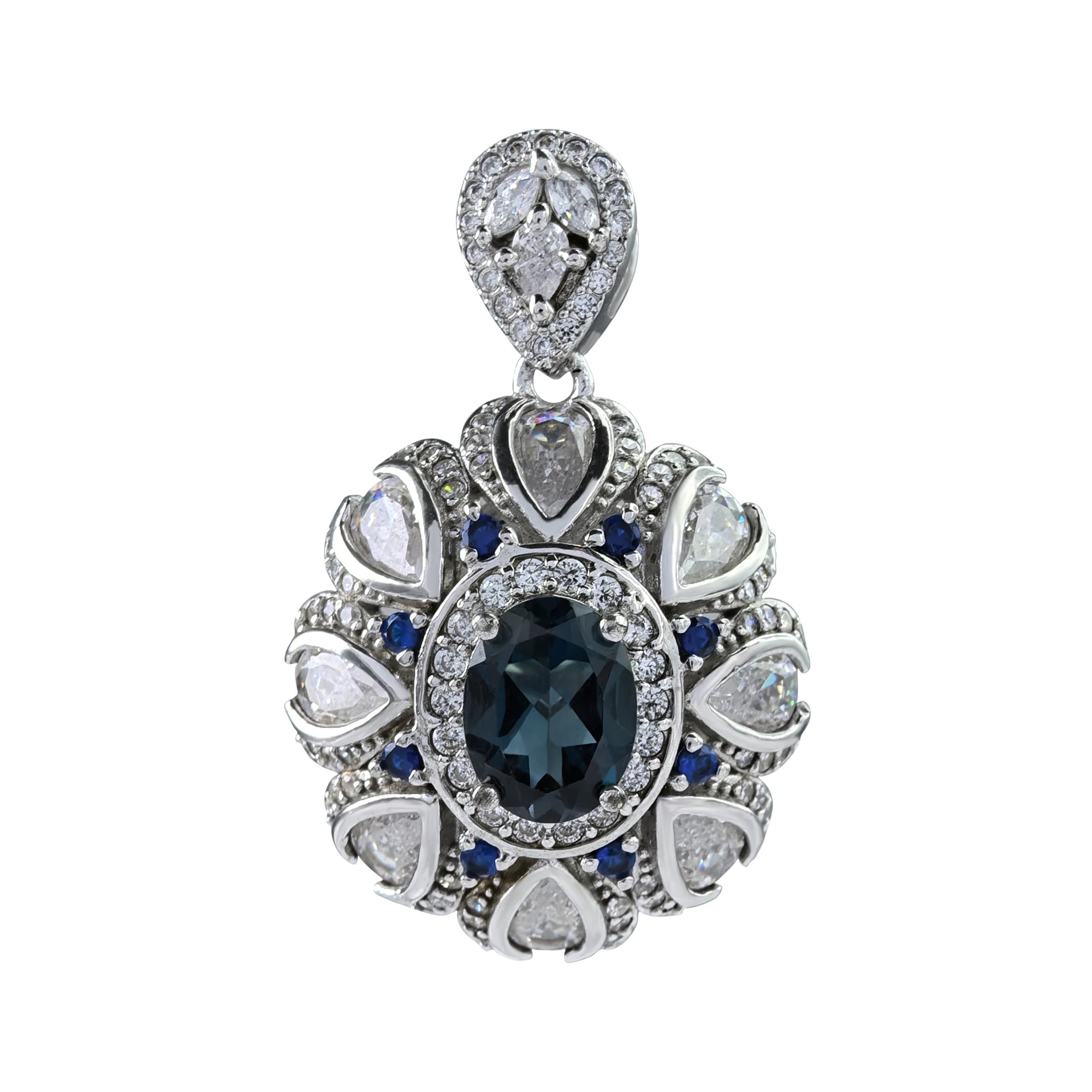 Vintage Silver 925 Jewelry with Rhodium Plating Natural London Blue Topaz Pendant Anniversary Gift for Women