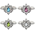 SC Fashion Silver Plated Jewelry Rings Waterdrop Zircon Rings Women Adjustable Retro Hollow Lotus Rings for Daughter