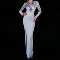 Elegant Long Sleeves Crystal Evening Prom Dinner Long Dress Women Floor Length Birthday Graduation Party Bodycon Dress Club Wear