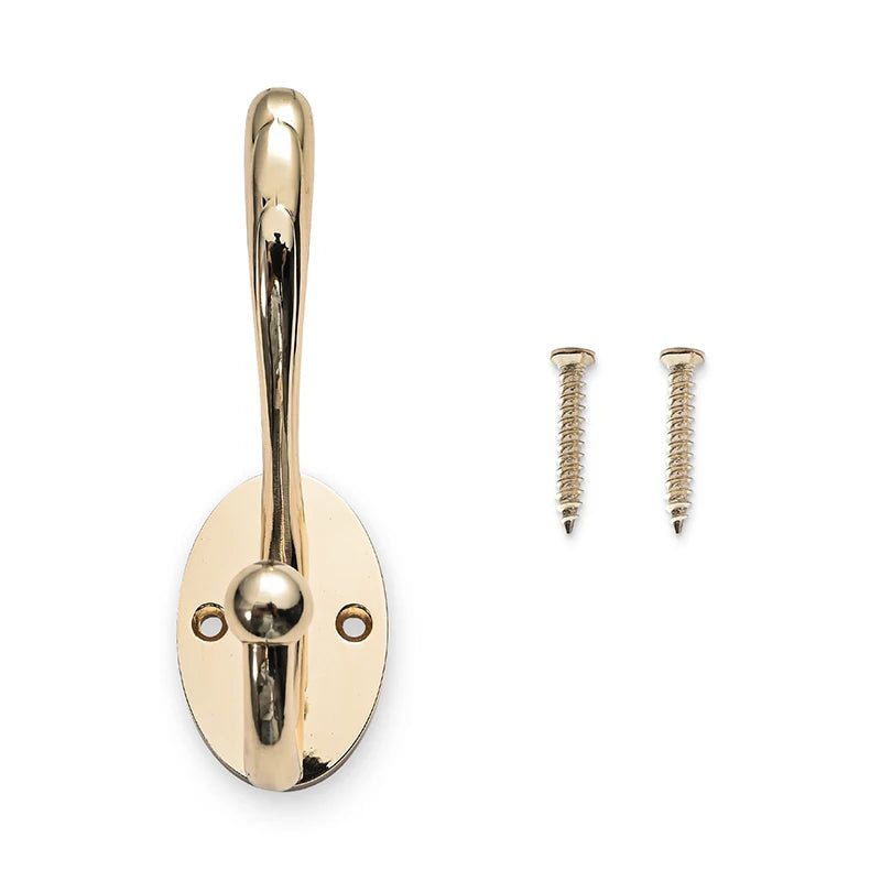 Daili Heavy Duty Wall Mounted Coat Hook Double Prong Gold Zinc Alloy Hooks Decorative for Hanging Coats Hats Towels and Keys