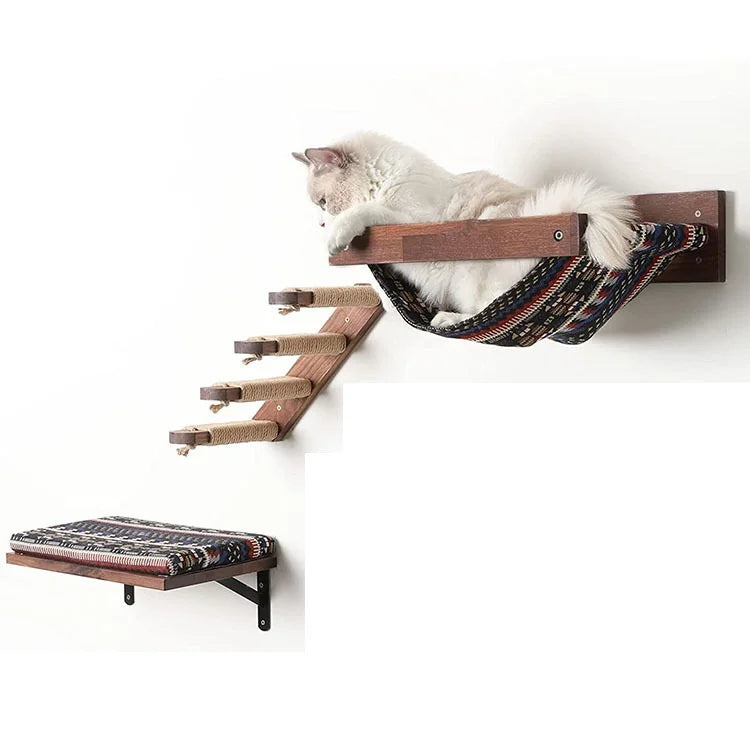 Solid Wood Large Cat Climbing Tree Wall-Mounted Pet Cat Hammock Toy Durable and Stylish Packaged in Carton