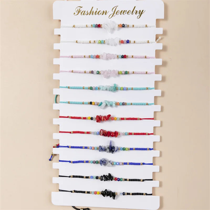 Wholesale Hand Woven Natural Healing Energy Gravel Stone Rice Beads Mixed Bracelet Adjustable Irregular Stone Bracelets