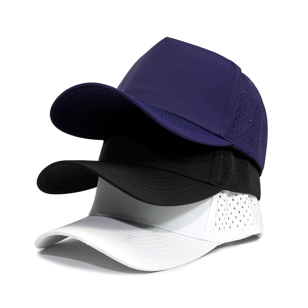 Wholesale 5-Panel Perforated Laser Cut Baseball Cap Waterproof Sports Gorras Trucker Hat in Street Style Look