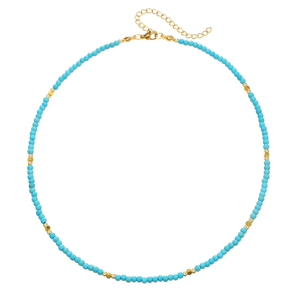 Hot Selling Crystal Bead Necklace Women's Imitation Pearl Colorful Rice Beads Collarbone Chain Jewelry for Women