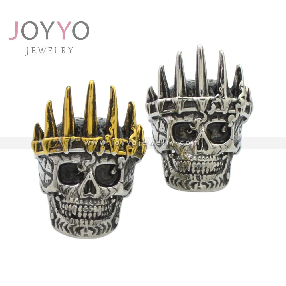 2024 New Style Tribes Chief Skull Ring Punk Rock Men's Stainless Steel Crown Skull Ring Two Tone Jewelry