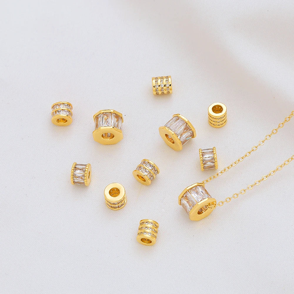 Not Rust Not Allergic Gold Plated Brass Pendants  Jewelry Accessories Multi Pave Beads Macroporous Transporter Zircon  Beads