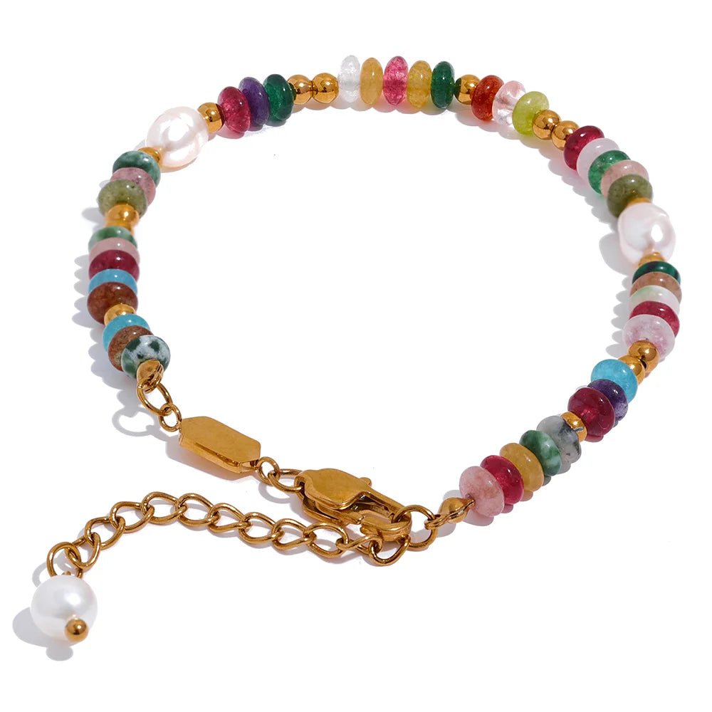 JINYOU 1087 High-Grade Natural Stone Pearl Chain Stainless Steel Luxury Bracelet Bangle for Women Waterproof Trendy Jewelry
