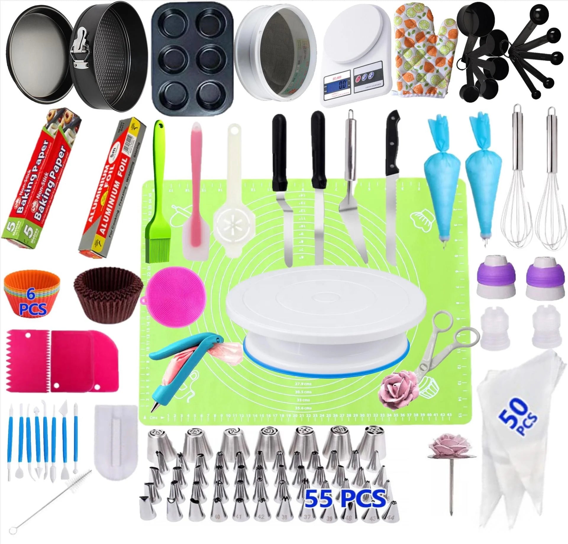 223 PCS Beginners and Cake Lovers Baking Set for Beginners and Cake Lovers with Cake Stand Turntable
