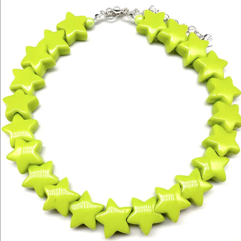 Hot Selling Star Heart  Sweet Jelly Color Cool Girl Beads Stainless Steel Acrylic Necklace