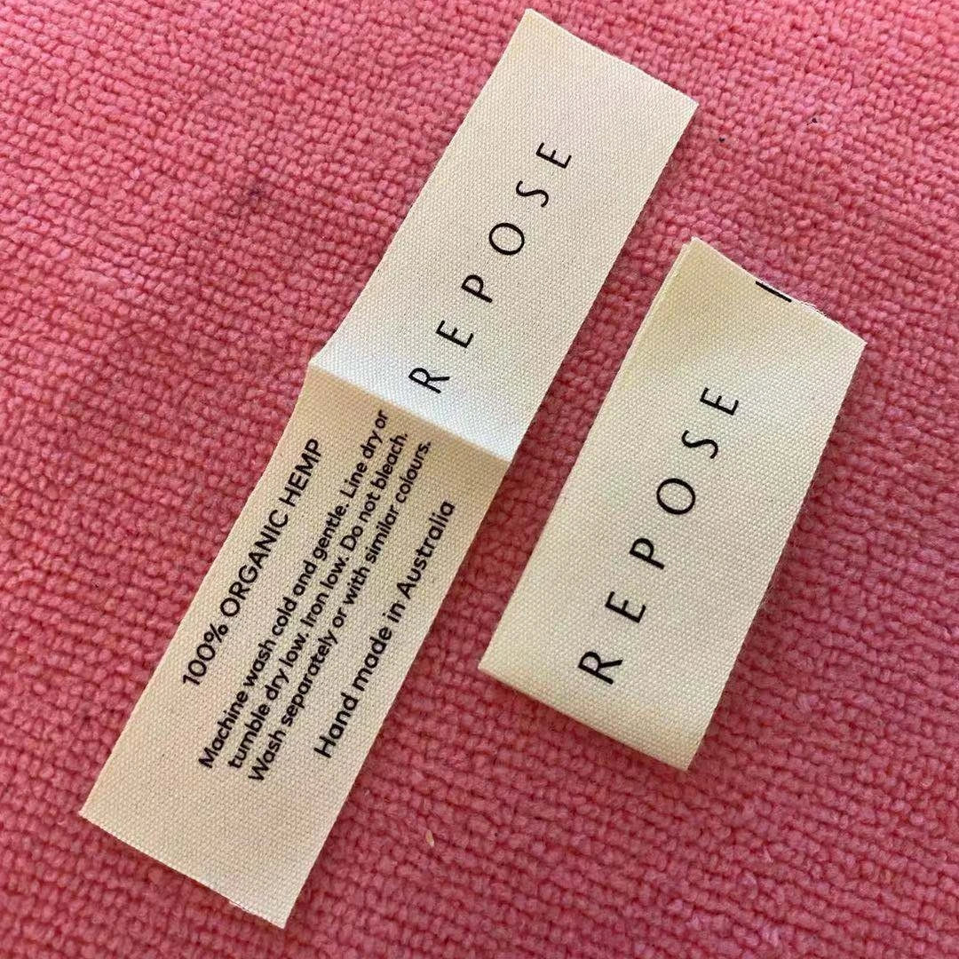 Recycled Material Natural Cotton Labelsbeige Color Cotton Care Label for Garment