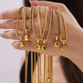 YF3799 Fashionable Minimalist Jewelry Stainless Steel 18k Gold Plated Round Pendant Colored Zircon Waterproof Necklace