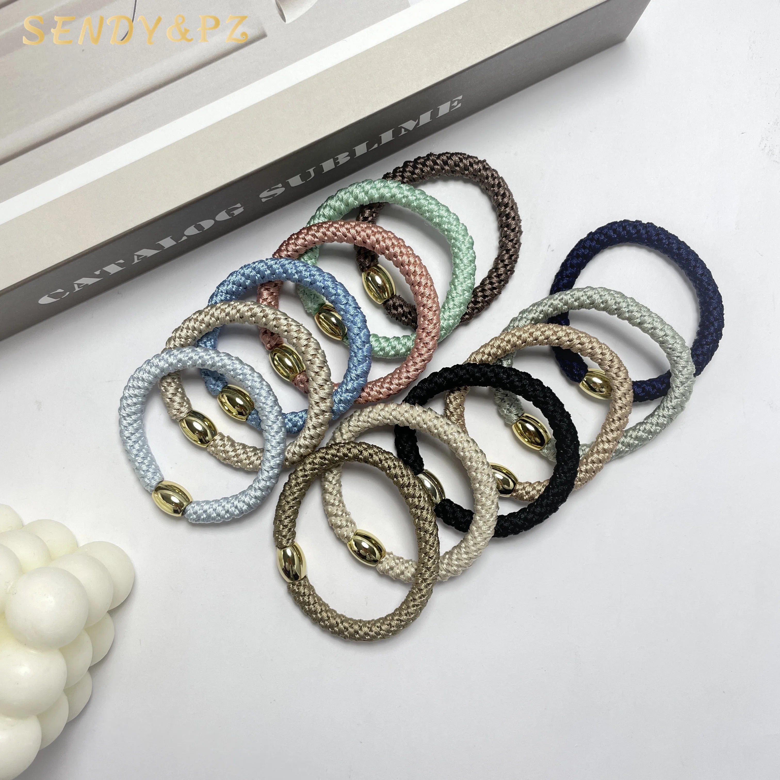 New Fashion Style Inlaid Gold Beads Woven High Elastic Hari Ties Rope Simple Elastic Hairband Women Hair Accessories